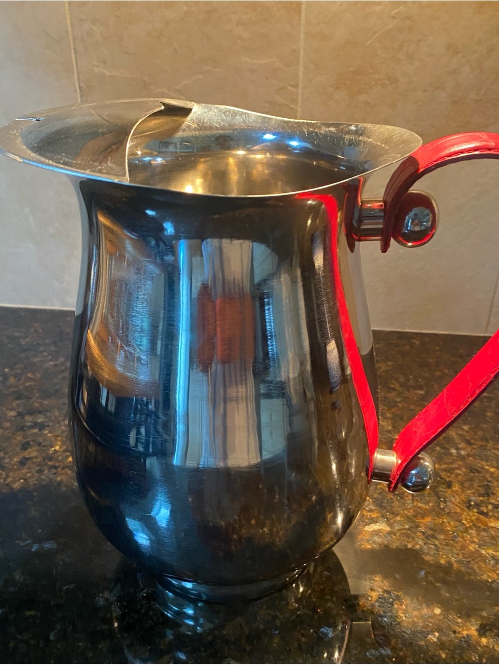 Source Unknown Stainless Steel Pitcher with Red Handle